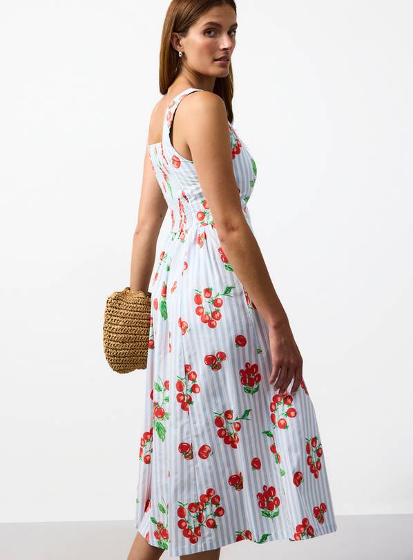 Blue & Red Floral Print Flared Midi Sundress 8